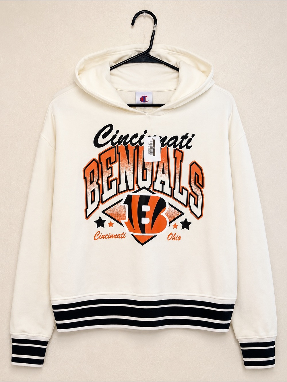 Champion Cream Bengals Pullover Hoodie with Orange & Black Graphics